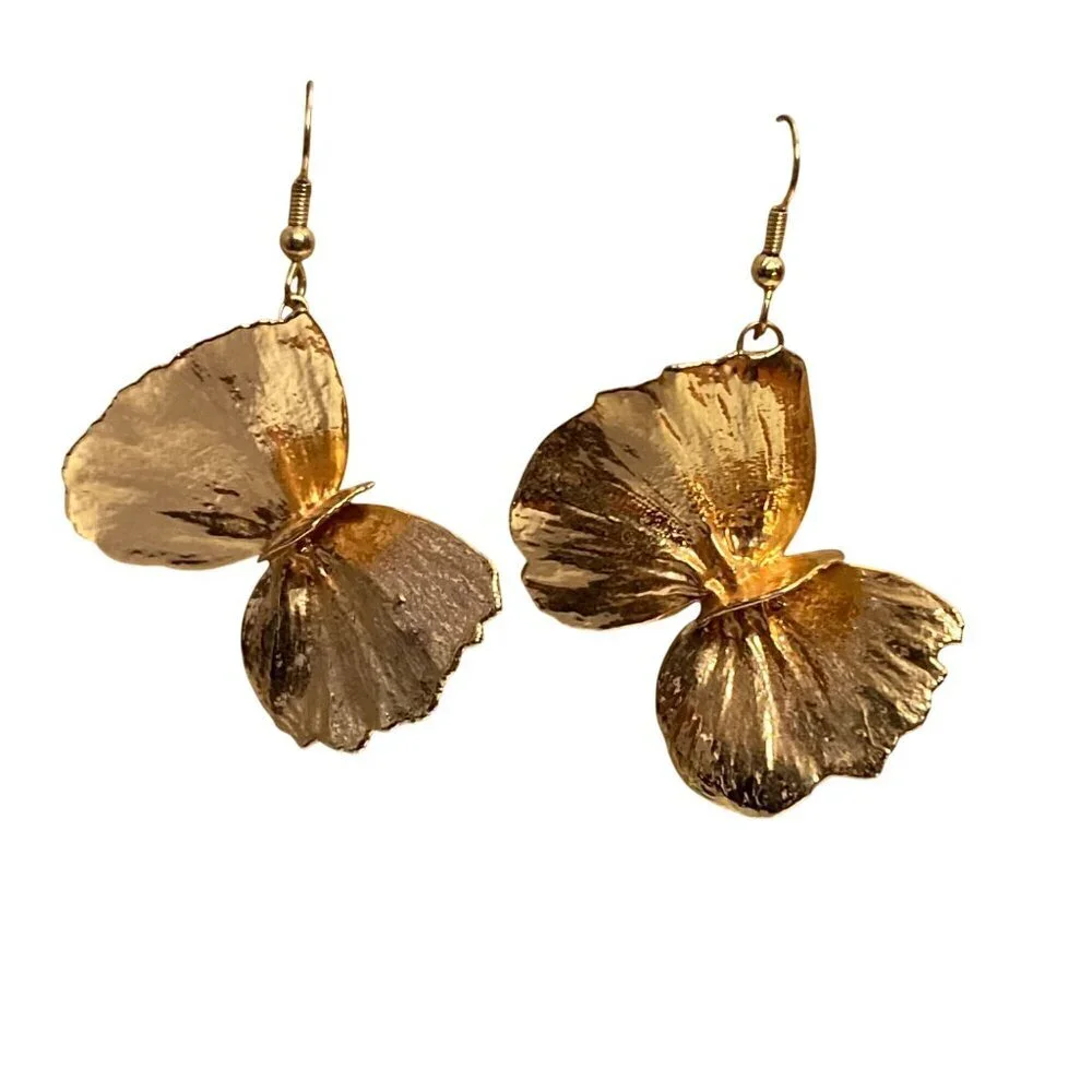 Gold Butterfly Dangle Earrings Mariposa Lightweight Statement Boho Festival